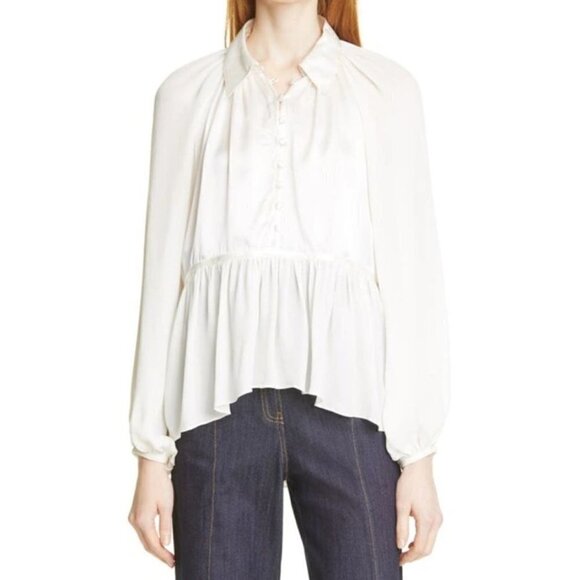 NWTD CINQ À SEPT Size M Evan Oversize Silk Top In Ivory MSRP $395 - Picture 1 of 15